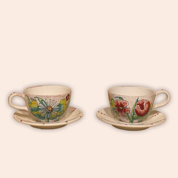 SET 2 BREAKFAST CUPS CM.8H AND CM.12,5D WITH SAUCER. DESIGN: FIORI